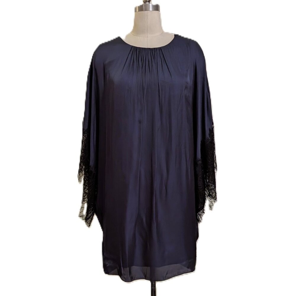 Halston Heritage Midnight Blue Silk Mini Caftan SZ M